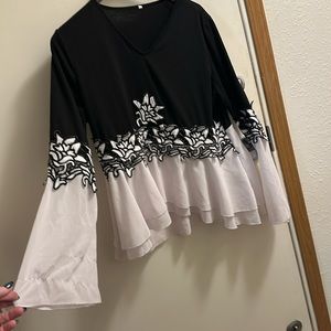 Black and white floral blouse